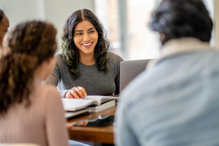 College student studying with a group