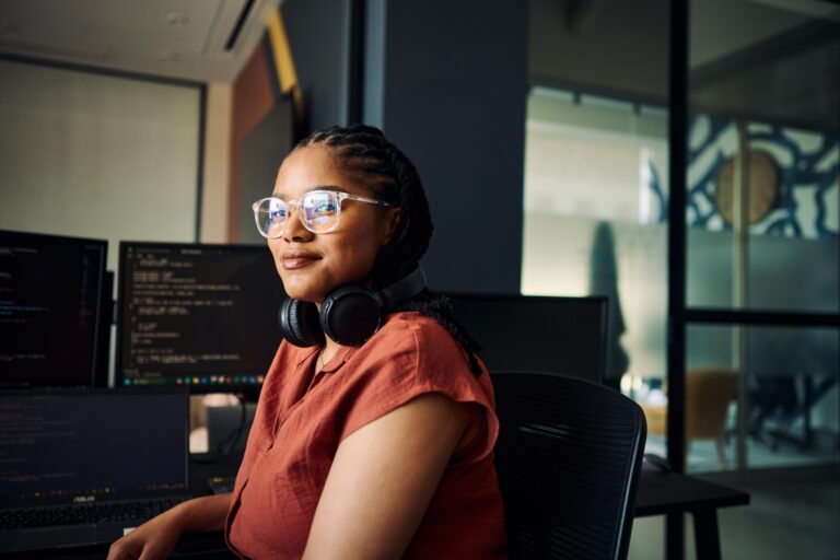 Young adult at her work desk