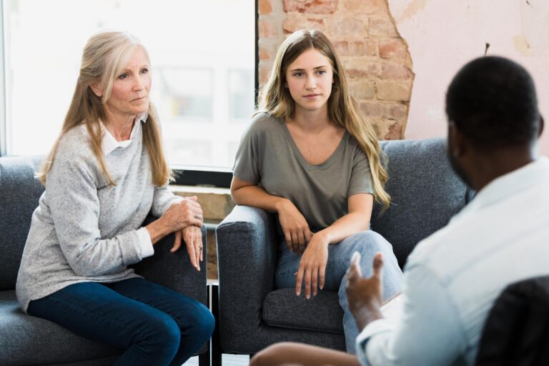 Mother and daughter meeting with a psychiatrist